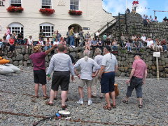 Singing on the beach. Clovelly Maritime Festival 'July 08. From the back showing some of the huge crowd on the quayside.
